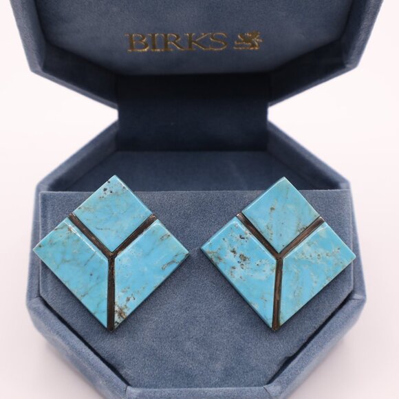 Vintage Navajo Turquoise & Sterling Silver Earrings - Picture 2 of 5